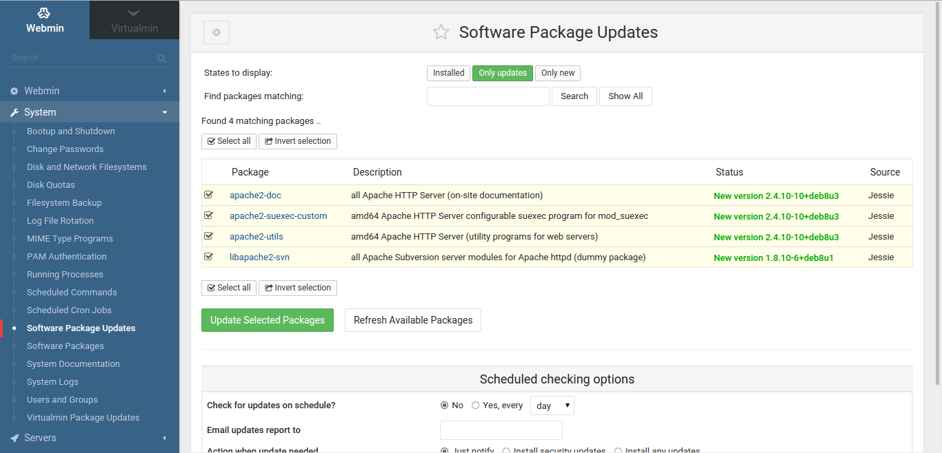 Virtualmin package updates