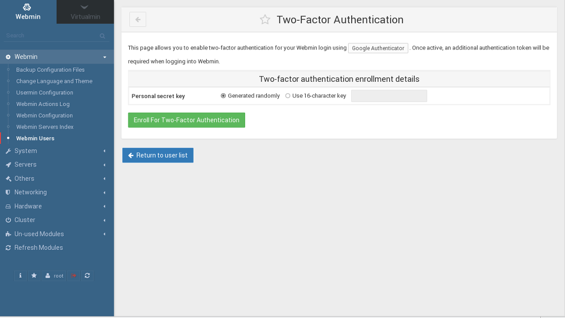 Webmin Two-Factor Authentication